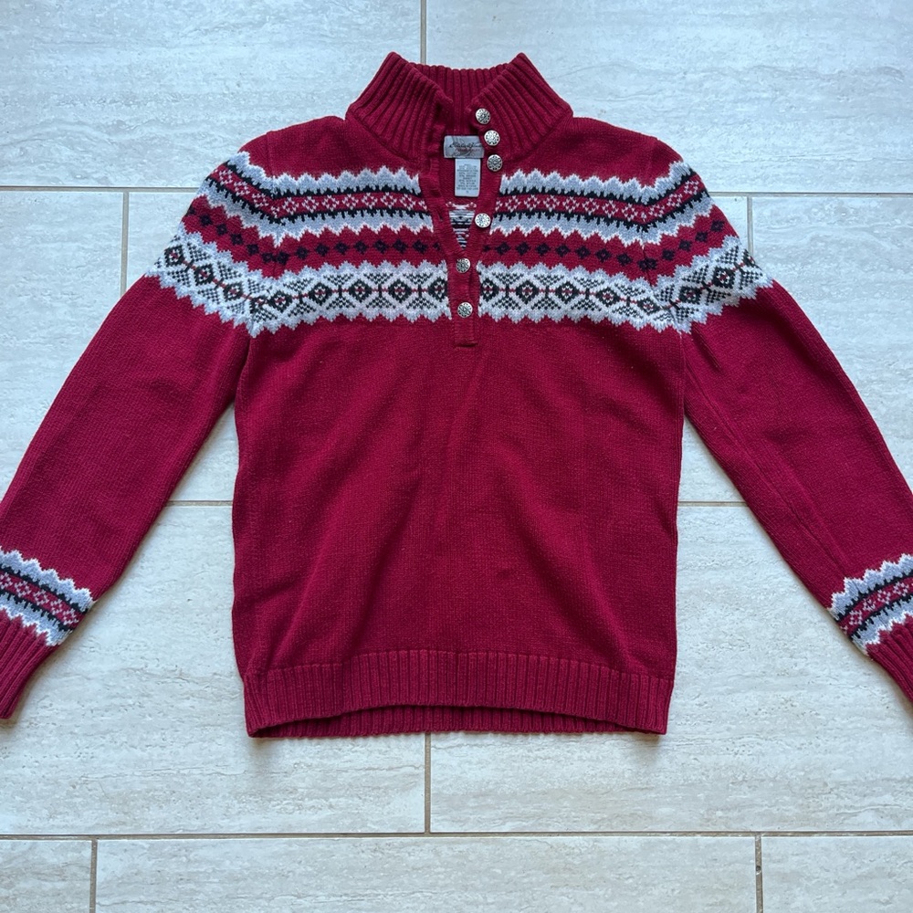 Vintage Eddie Bauer Red Cotton Sweater with angora detail size S retro heritage